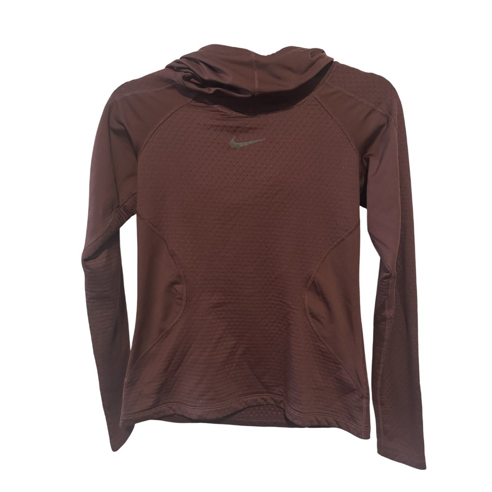 Nike Pro Women's Hyperwarm Slim Fit Hoodie Small Burgundy 931977 Center Swoosh
